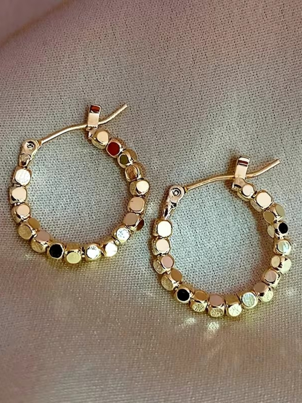 Gold Beaded Hoop Earrings - Women Jewelry